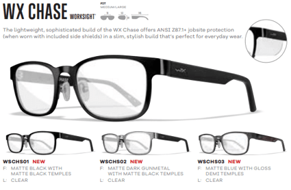 Wiley X Chase frame available in the Worksight Collection