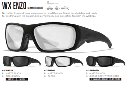 Wiley X Enzo climate controlled frame available at IcareLabs