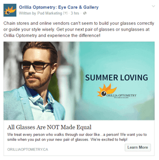 Facebook ECP ad example