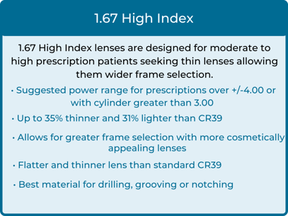 Lens Material Guide 1.67 high index lenses