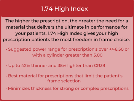 Lens Material Guide 1.74 high index lenses