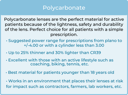 Lens Material Guide Polycarbonate lenses