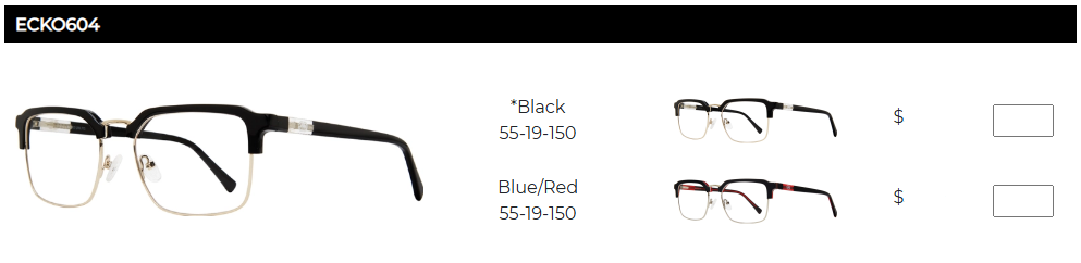 Example of stock frame on the myIcareLabs portal