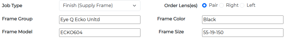 Ordering supply frames is easy with the myIcareLabs Rx order screen