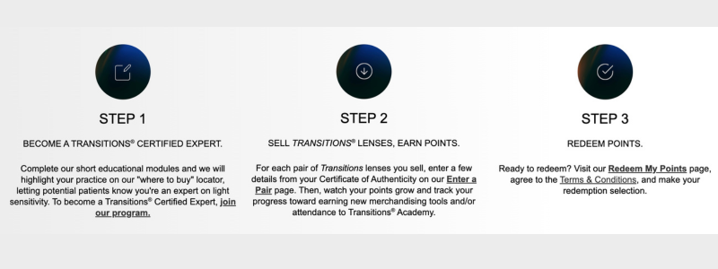 steps to enroll and participate in the transitions pointsplus rewards program