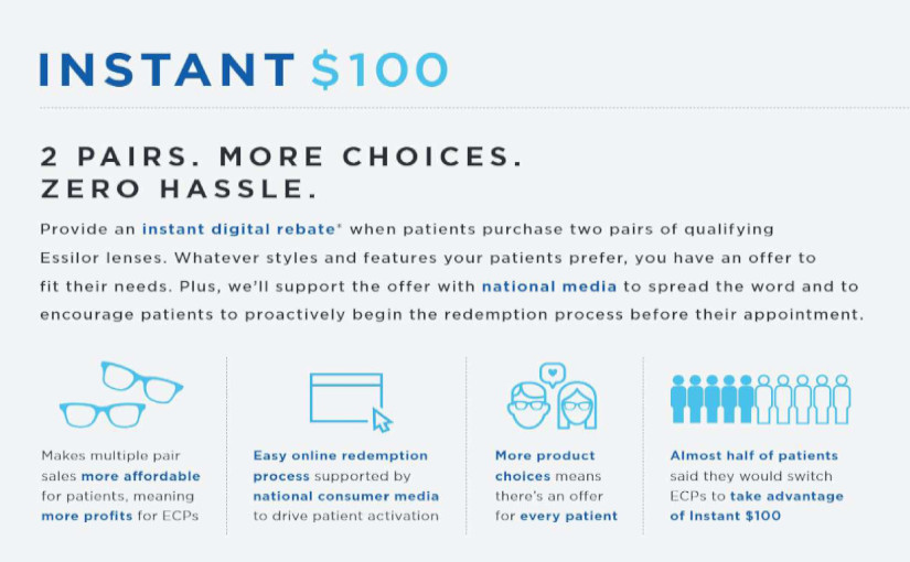 Essilor Instant $100 processed at IcareLabs